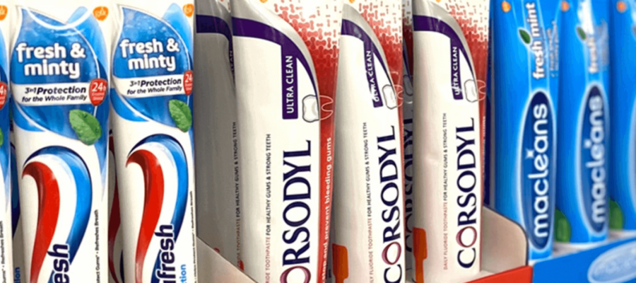 Top toothpaste brands in the UK include Colgate, Sensodyne, Oral-B, Aquafresh, Arm & Hammer, Zendium, and Macleans